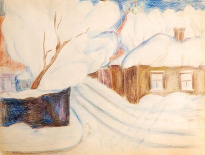 Natalia Sergeevna GONCHAROVA (1881-1962) Paysage d'hiver, 1910-1911 Crayons de couleur...