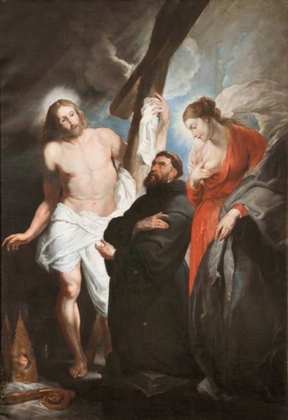 École flamande du XVIIe siècle Saint Augustin entre la Vierge et le Christ ressuscité...