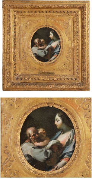 Attribué à Francesco MAFFEI (Vers 1605 - 1660) La Sainte Famille Cuivre 19 x 15,5...