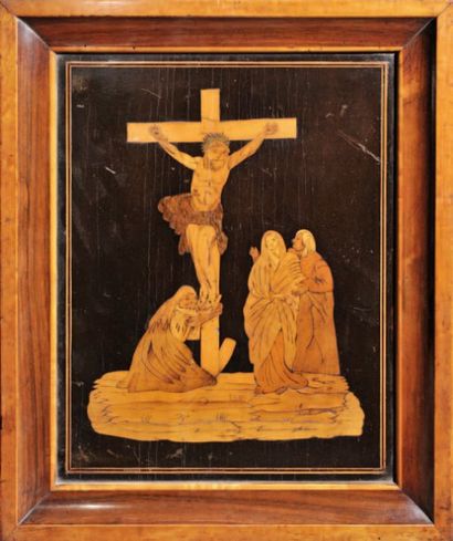 null Crucifixion Tableau en marqueterie du XVIIIe siècle 50 x 40 cm