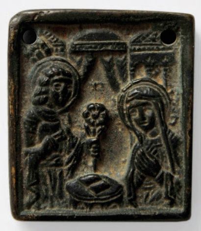 null Annonciation Plaque en bronze, style byzantin XVIIe - XVIIIe siècle Haut. 3,5...