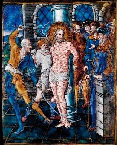 null Christ à la colonne émail peint sur cuivre Limoges, attribué à Pierre Reymond,...