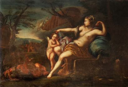 Attribué à Pierre Jacques CAZES 1676 - 1754) Vénus et l'Amour Toile. 64,5 x 95 c...