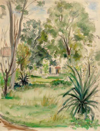 André DIGNIMONT (1891-1965) Vue d'un jardin Aquarelle. Déchirure au papier. Signée...