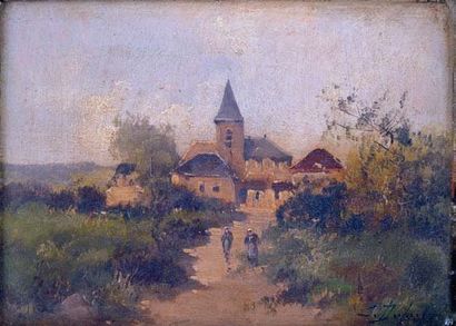 Louis DUPUY dit Eugène GALIEN-LALOUE (1854-1941) Village en Bretagne Huile sur panneau....