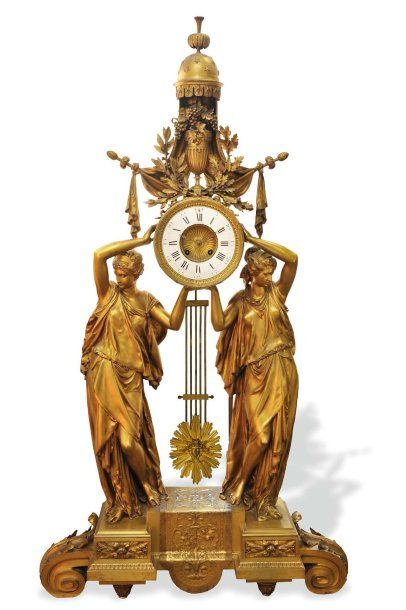 FERDINAND BARBEDIENNE (1810-1892) Pendule d'apparat en bronze doré représentant deux...