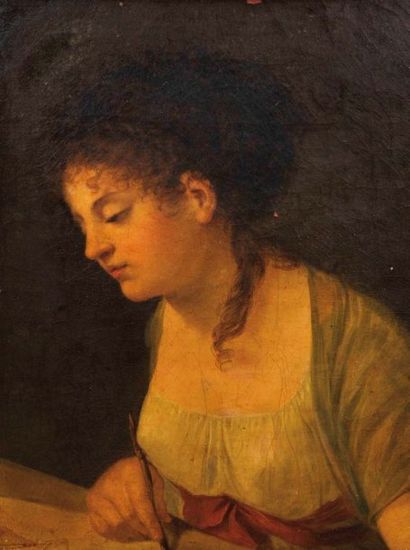 Jeanne-Philiberte LEDOUX (1767-1840) La jeune dessinatrice Toile. Porte une signature...