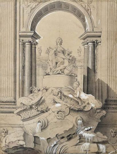 Luigi Domenico SOLDINI (Florence ( ?) 1715 - vers 1780) Étude de fontainePlume, lavis...