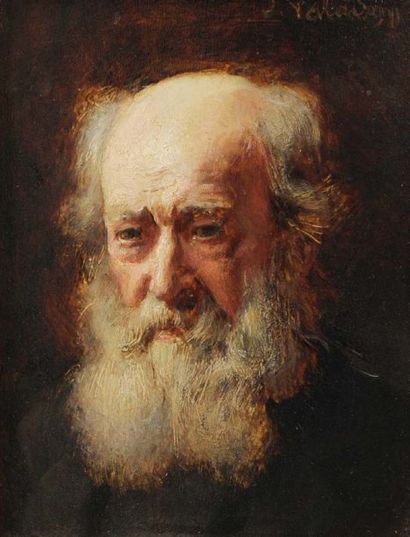 Jules Emmanuel VALADON (Paris 1826 - 1900) Portrait d'homme barbu Panneau. Signé...