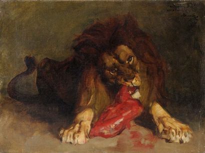 Gustave SURAND (1860-1937) Le repas du lion Toile. Signé en haut à droite Surand...