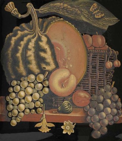 Cyprien GINISTY (Actif au XIXe siècle) Nature morte au panier de fruits Huile sur...