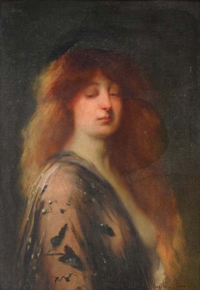 Auguste Fred Pierre SEZILLE des ESSARTS Portrait de femme en buste Toile. Signé en...
