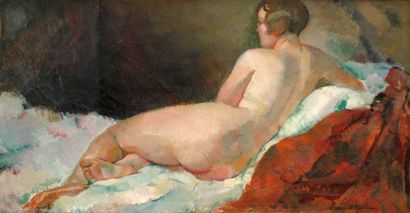 Henri OTTMANN (1877-1927) Nu féminin allongé sur le dos Toile. Signé en bas à droite.40,5...