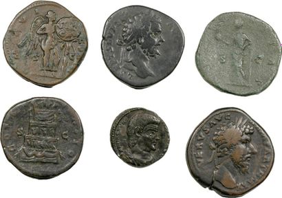MONNAIES ANTIQUES Lot de 6 bronzes romains divers. Bronze Lot comprenant : un sesterce...