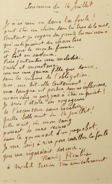 Francis PICABIA (1879-1953) Ensemble de trois pièces autographes signées adressées...