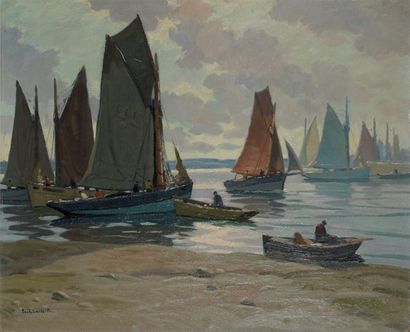 Paul ESCHBACH (1881-1961) Voiliers à Concarneau Huile sur toile Signée en bas à gauche...