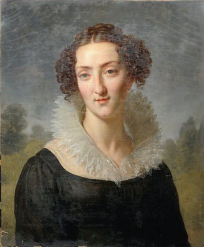 JACQUES AUGUSTIN CATHERINE PAJOU (PARIS 1766-1828) Portrait de femme Toile. Signé...