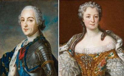 ÉCOLE FRANÇAISE DE LA FIN DU XVIIIE SIÈCLE Portrait de Louis XV - Portrait de Marie...