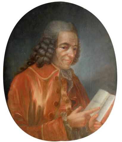 JEAN HUBER (CHAMBÉRY 1721 - LAUSANNE 1786) Portrait de Voltaire lisant Sophocle Pastel....