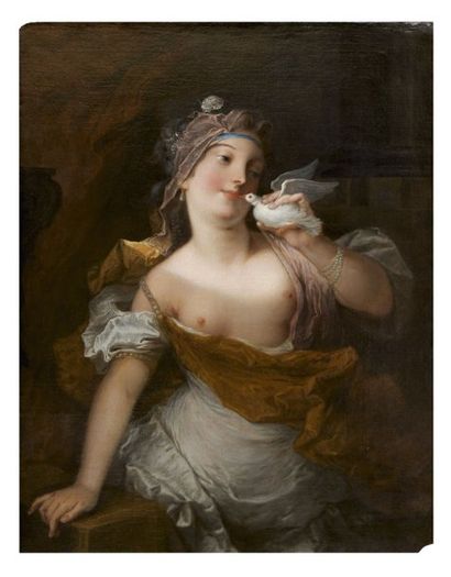 JACQUES FRANÇOIS COURTIN (SENS 1672-PARIS 1752) Prêtresse de Vénus tenant une colombe...