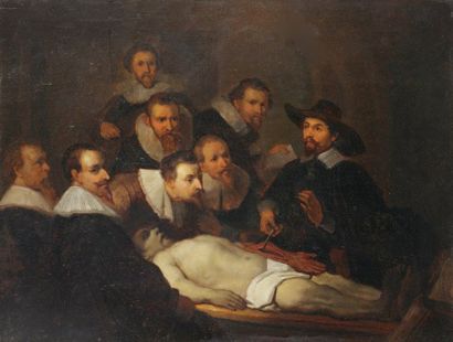 D'après Rembrandt La leçon d'anatomie du Docteur Nicolaes Tulp Panneau. 53 x 69 ...