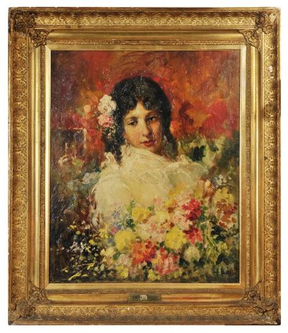 Vincenzo IROLLI (Naples 1860 - après 1942) La belle napolitaineSur sa toile d'origine.Signé...