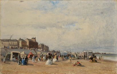 Victor DE PAPELEN (1810-1881) Vue présumée de la plage de KnockHuile sur panneau...