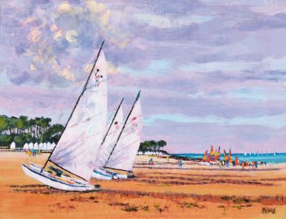 Michel KING (Né en 1930) Catamarans, Noirmoutiers Huile sur toile Signée en bas à...