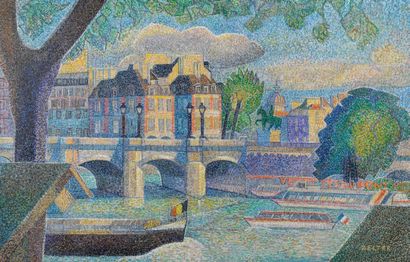 Geroges Joseph ZELTER (Né en 1932) Les vedettes du Pont Neuf, Paris, 1993 Huile sur...