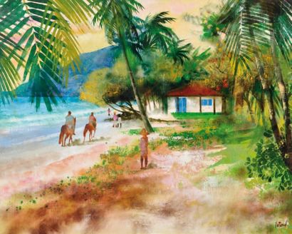 Pierre JUTAND (Né en 1935) La plage du diamant, la Martinique, 1998 Huile sur toile...