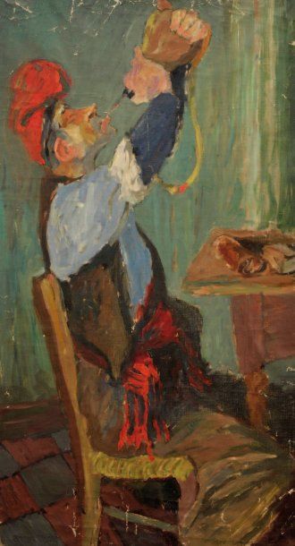 Jacques CHAPIRO (1887-1972) Buveur à la régalade Huile sur toile Cachet de la signature...