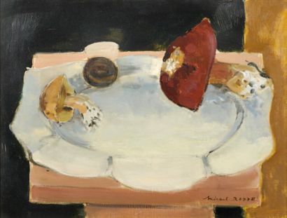 Michel RODDE (1913-2008) Nature morte aux champignons Huile sur toile Signée en bas...