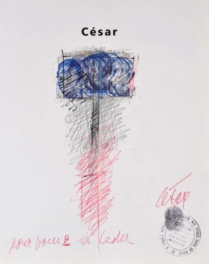 CÉSAR (1921-1998) Sans titre Dessin à la mine de plomb et stylo à bille en première...