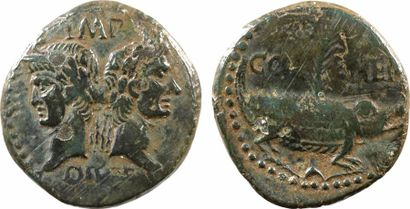 null Auguste et Agrippa, as, Nîmes, c.9-3 av. J.-C. A/IMP/ DIV[I F] Têtes adossées...