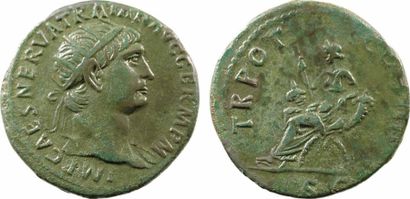 null Trajan, dupondius, Rome, 101-102 A/IMP CAES NERVA TRAIAN AVG GERM P M Buste...