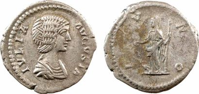 null Julia Domna, denier, Rome, 209 A/IVLIA AVGVSTA Buste drapé à droite R/IVNO Junon...