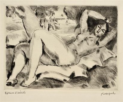 Charles KVAPIL (1884/1957) Baigneuse étendue Eau forte en noir, épreuve d'artiste...
