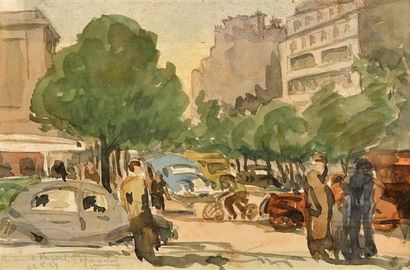 Pierre Edmond PERRADON (1893/1981) Paris, boulevard de Vaugirard,1939 Aquarelle sur...