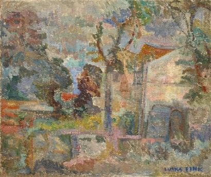 PINK Lutka (Varsovie 1906 - 1999 Jerusalem) Femme au vase de fleurs Huile sur toile...