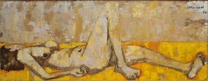 Hervé MASSON (1919-1980) Nu allongé Peinture sur toile, signé en haut à droite H....