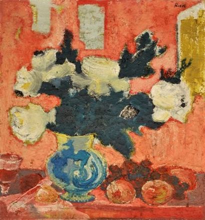 Ernest RISSE (1921-2003) Vase de fleurs, 1961 Huile sur toile, signée en haut à droite...