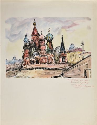 Frédéric LONGUET (1904-1987) Saint Basile le bienheureux à Moscou Estampe couleurs....