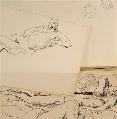 Charles KVAPIL (1884-1957) Cahier d'environ 30 feuillets, croquis au crayon ou à...