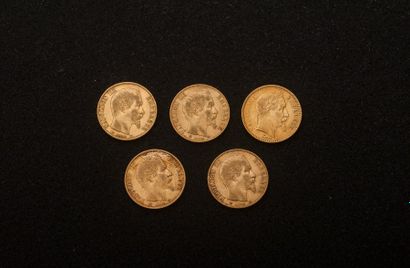 null 5 pièces 20 FF or 1859-1860-1862