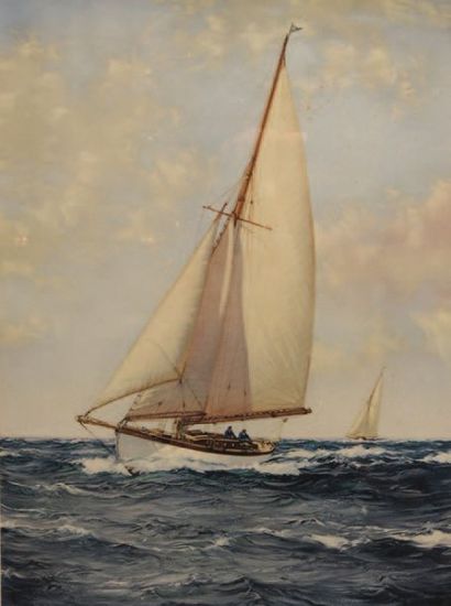 null Lithographie anglaise d'un Sloop 1930 65 x 50 cm