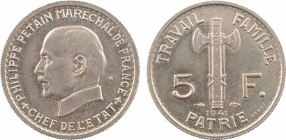 null État français, essai de 5 francs Pétain type III en maillechort, 1941 Paris

A/+...