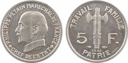 null État français, essai de 5 francs Pétain type III en cupro-nickel, 1941 Paris

A/+...