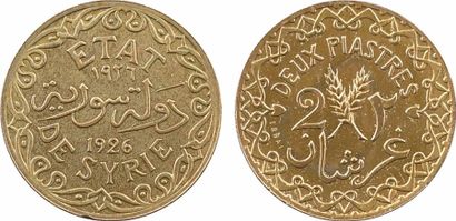 null Syrie, essai de 2 piastres, frappe médaille, 1926 Paris

A/ETAT/ DE SYRIE

Légende...