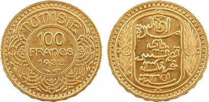 null Tunisie, Ahmed, 100 francs or, 1932 (AH 1351), Paris

A/TUNISIE

Fleurons, au...