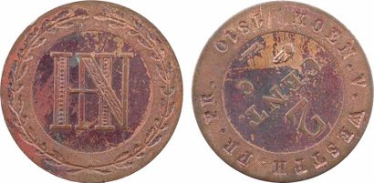 null Allemagne, Westphalie (royaume de), piéfort de 2 centimes, 1810 Cassel, variété...